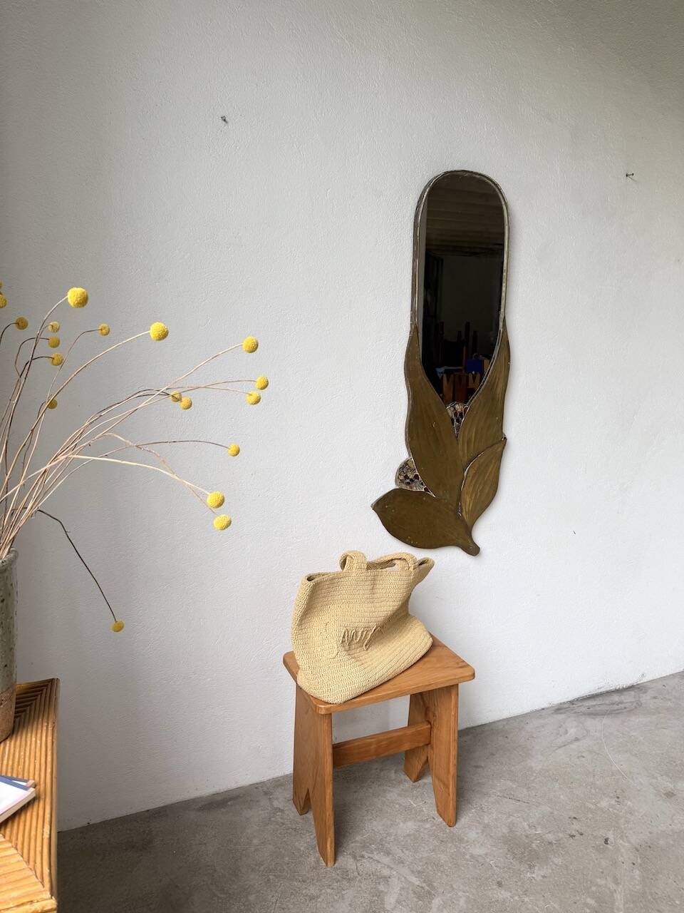 Brass flower oval mirror 1960
