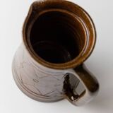 Vintage ceramic pitcher or vase with handle by Urbano Fontana, relief, brown glaze, Italy 1970s.
