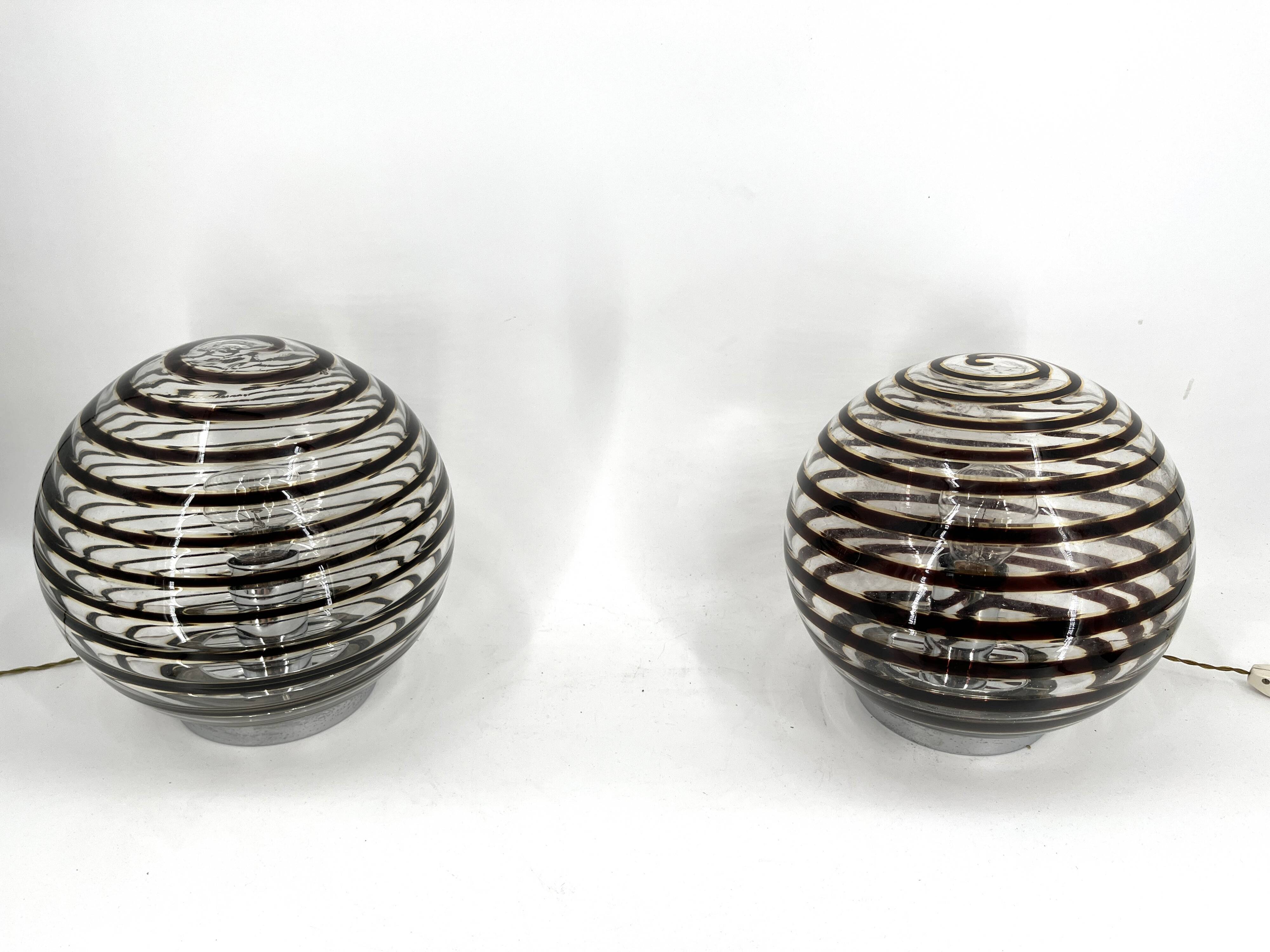 Pair of murano swirl glass table lamps, 1970s