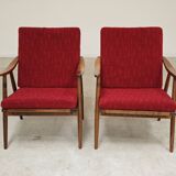 Pair of burgundy boomerang armchairs Antonin Suman Ton Bystrice (Thonet)