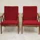 Pair of burgundy boomerang armchairs Antonin Suman Ton Bystrice (Thonet)