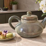 Large handcrafted celadon glazed ceramic teapot