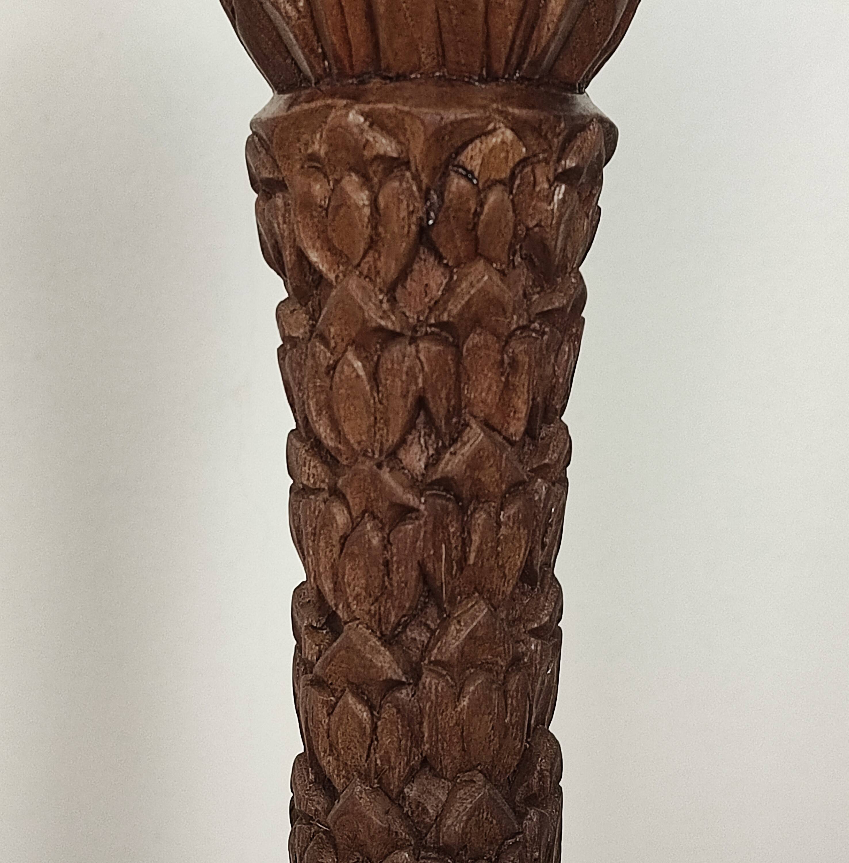 Carved wooden lamp base