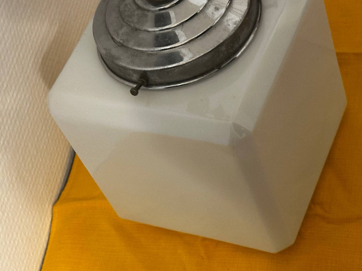 Opaline cubic pendant lamp in Art Deco style attributed to Walter Georg Kostk.