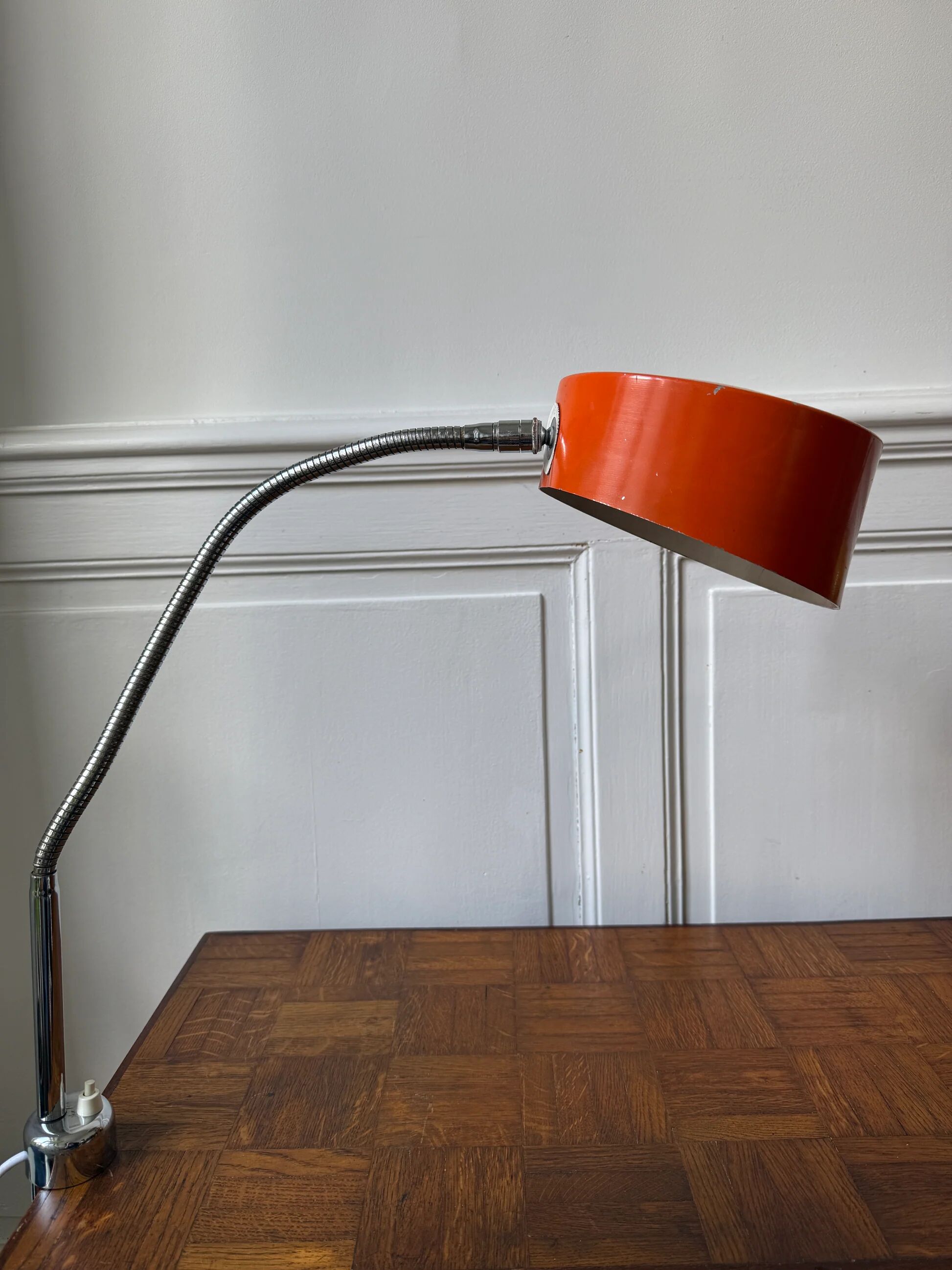 Orange workshop lamp with a clamp – 1970s