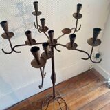 Large standing candlestick in folk art forged metal
