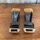 Pair of art deco flamed ceramic vases in black & beige vintage