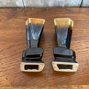 Pair of art deco flamed ceramic vases in black & beige vintage