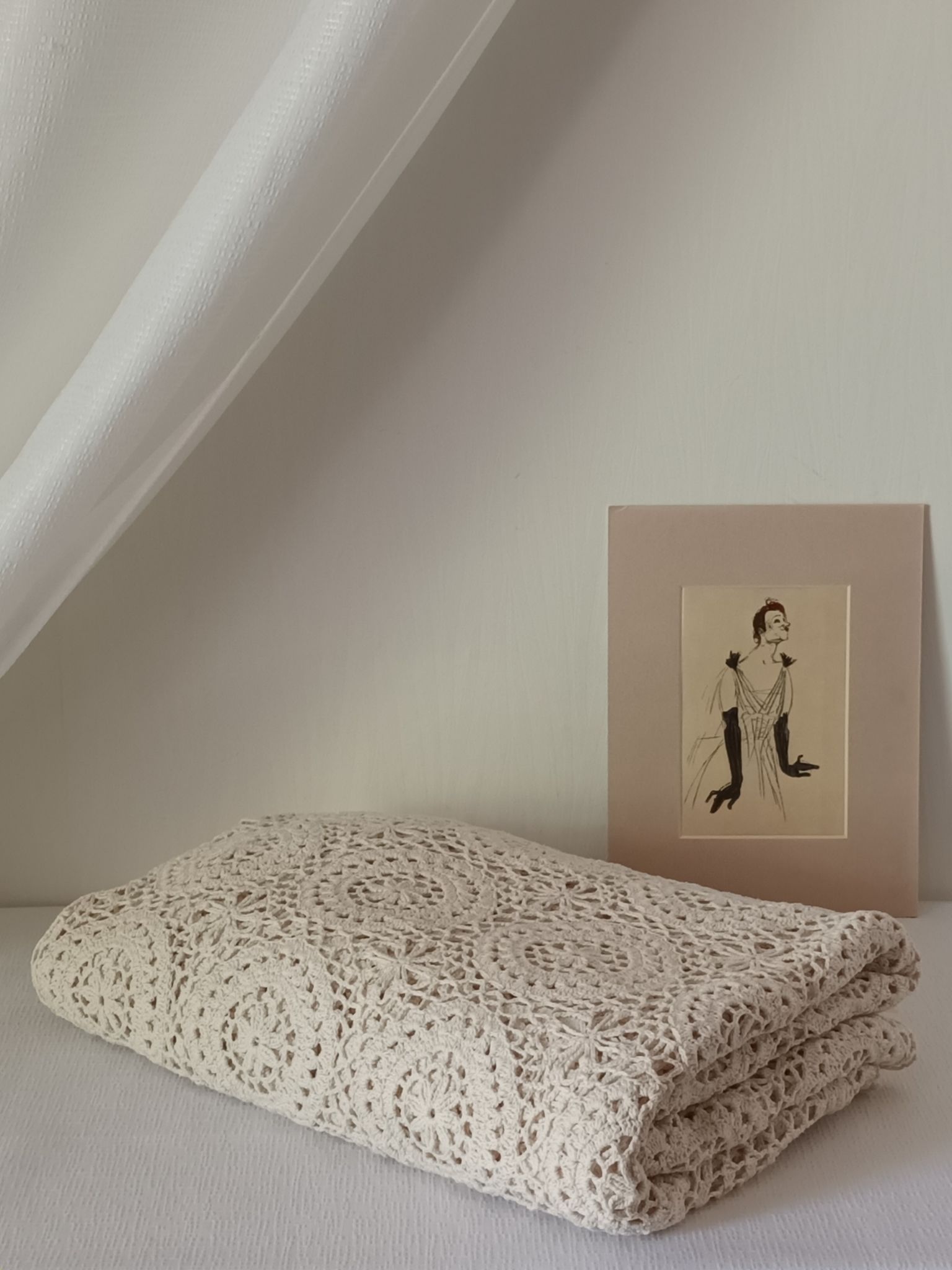 Vintage beige crochet bedspread