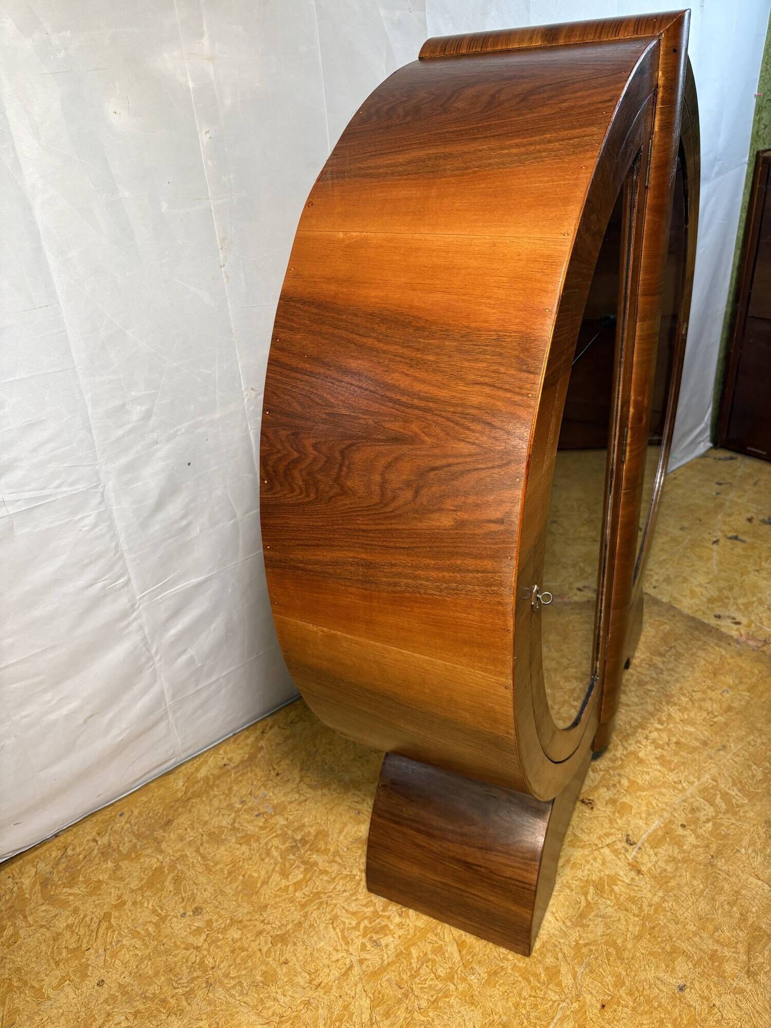 Vintage Art Deco Globe Round Display Cabinet Figured Walnut Circa 1930