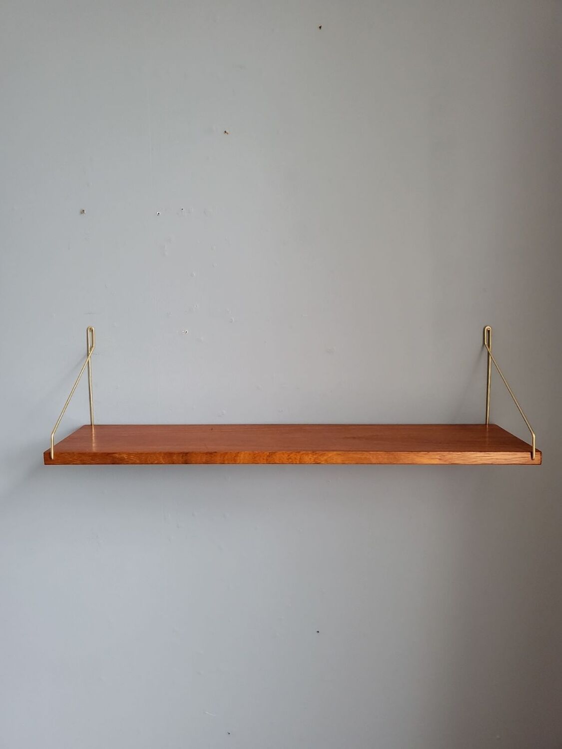 Teak and brass shelf, vintage scandinavian 1960s