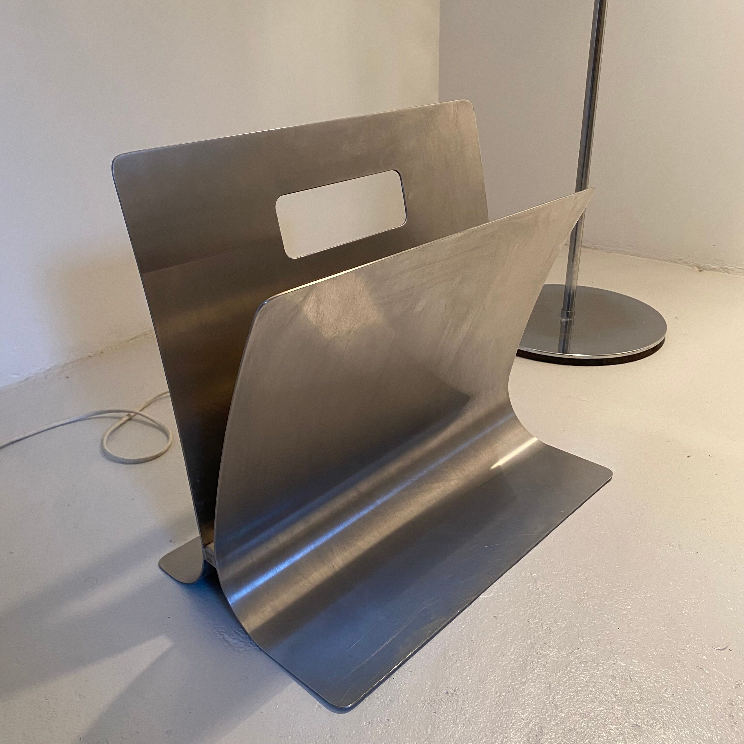 François Monnet design magazine rack, Monnet editions, manufactured by Uginox 1972