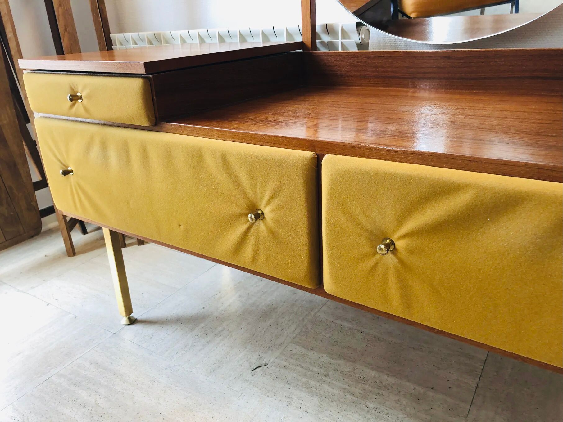 Vintage velvet dressing table, Roger Landeau, 1970