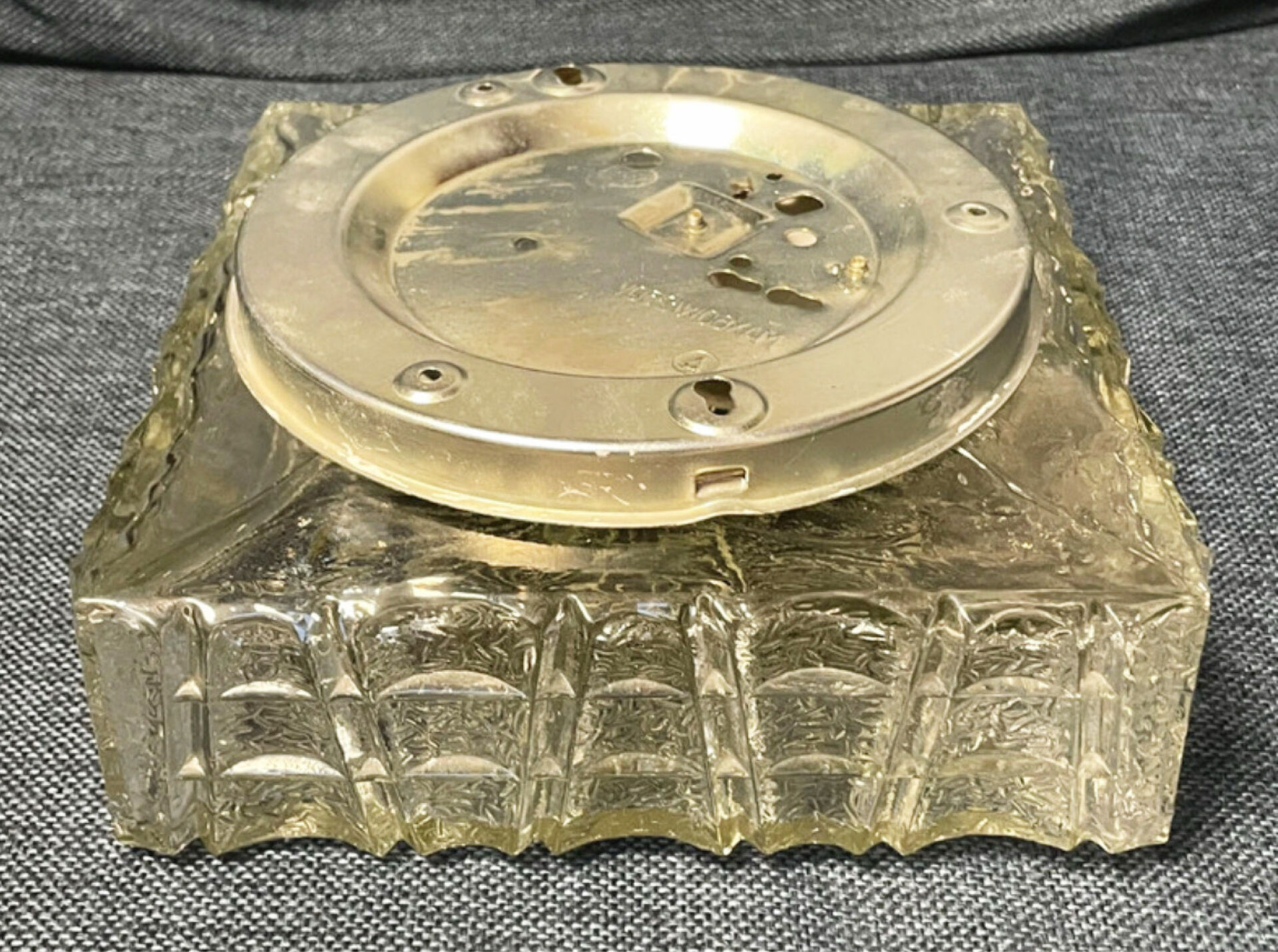 Vintage Flush Mount Square Glass Ceiling Lamp, Sunburst Motif