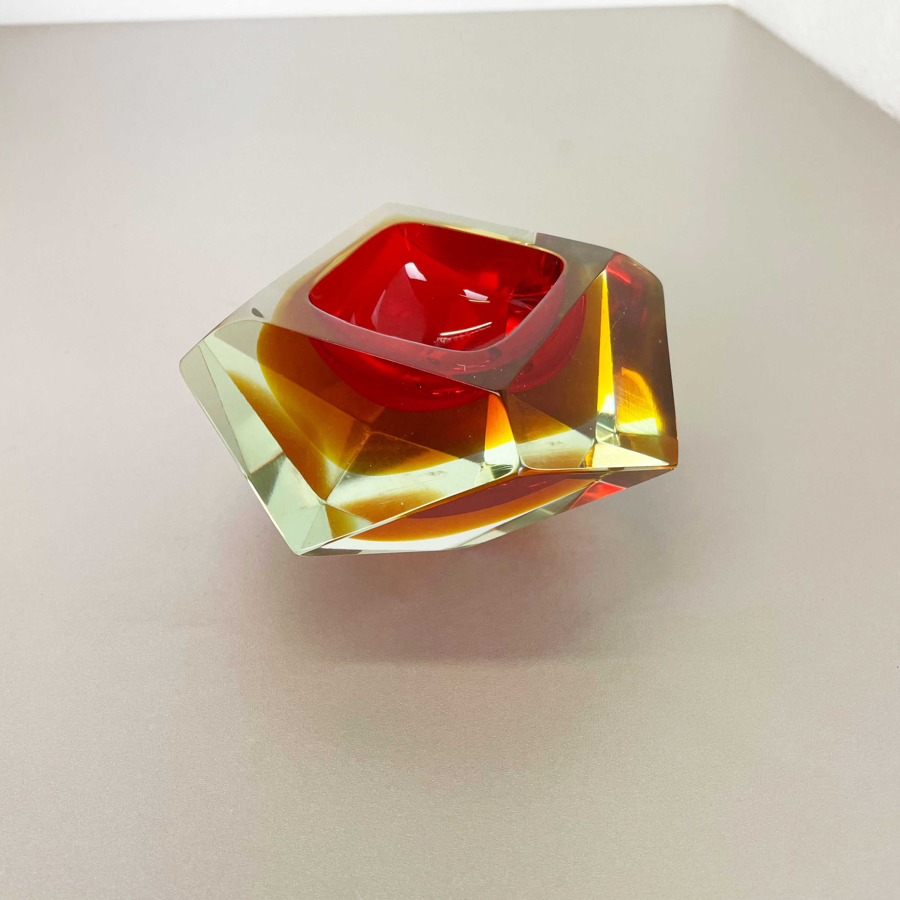 Murano glass sommerso diamond bowl ashtray element by flavio poli, italy, 1970s