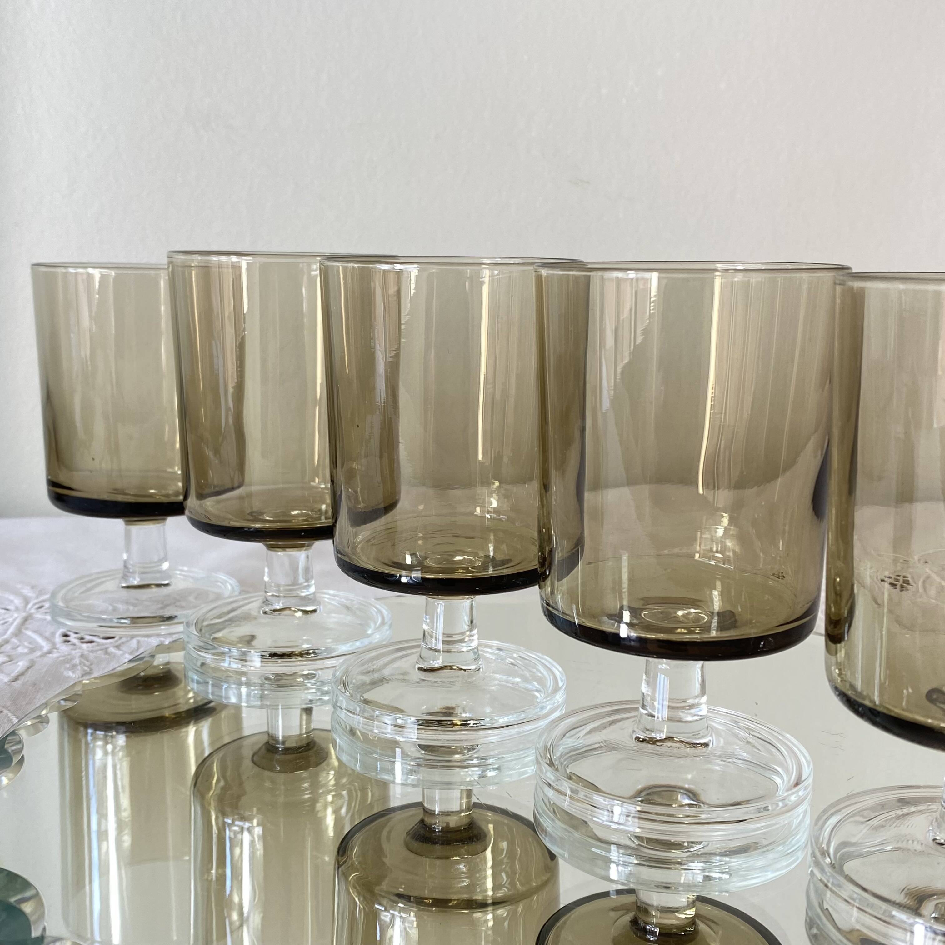 6 vintage grey smoked glasses Luminarc model Sweden wine or water glasses