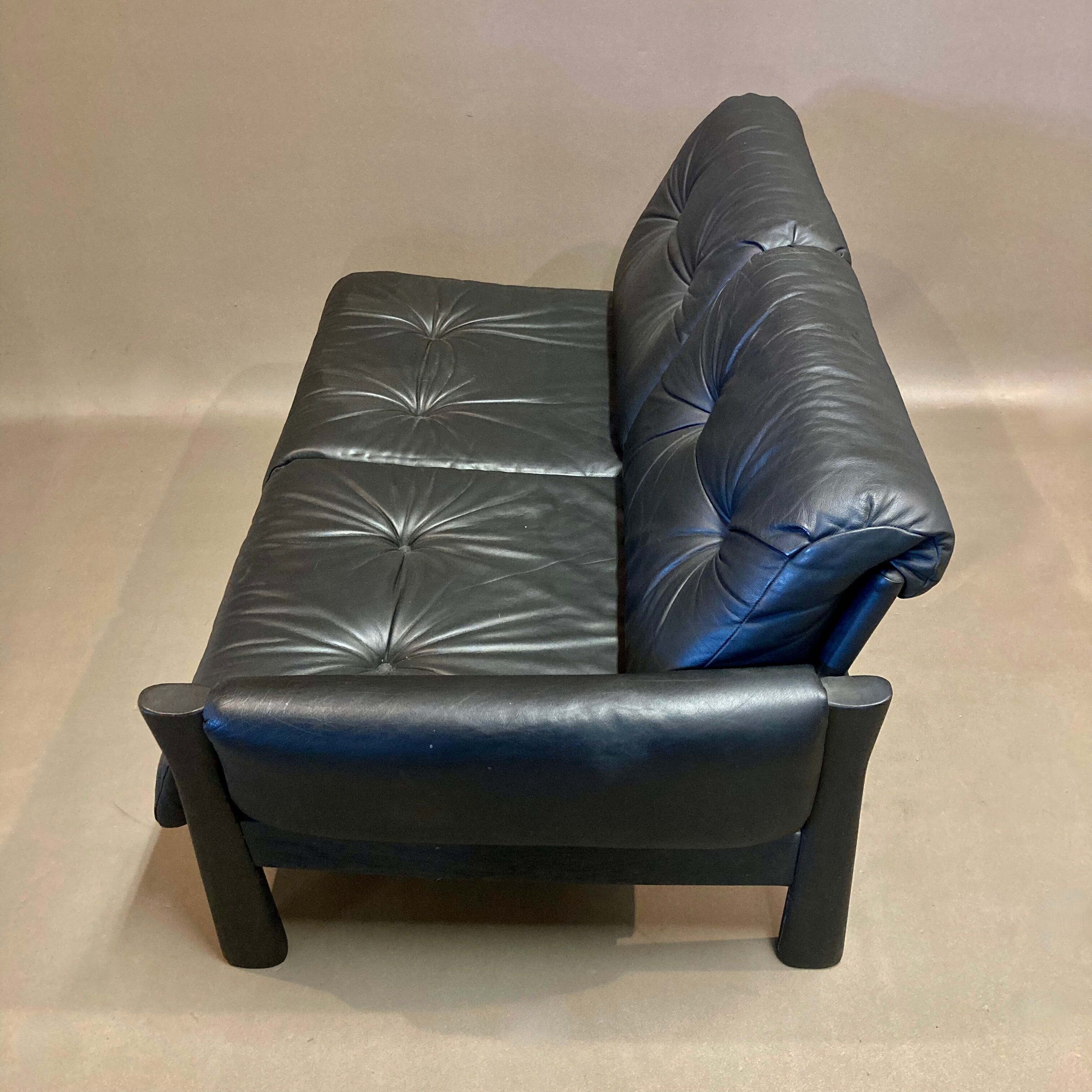 Sofa 5 places modular black leather design 1960