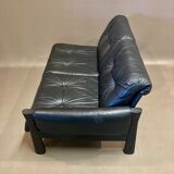 Sofa 5 places modular black leather design 1960