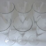 Suite of six colorless crystal champagne flutes