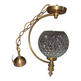 Old pendant light, structured glass globe - gilded brass