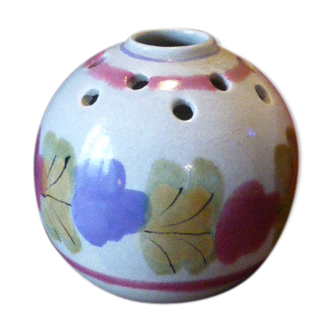 Vase pique fleurs, céramique émaillée, motif floral Ninon Mbfa Pornic France vintage 1970