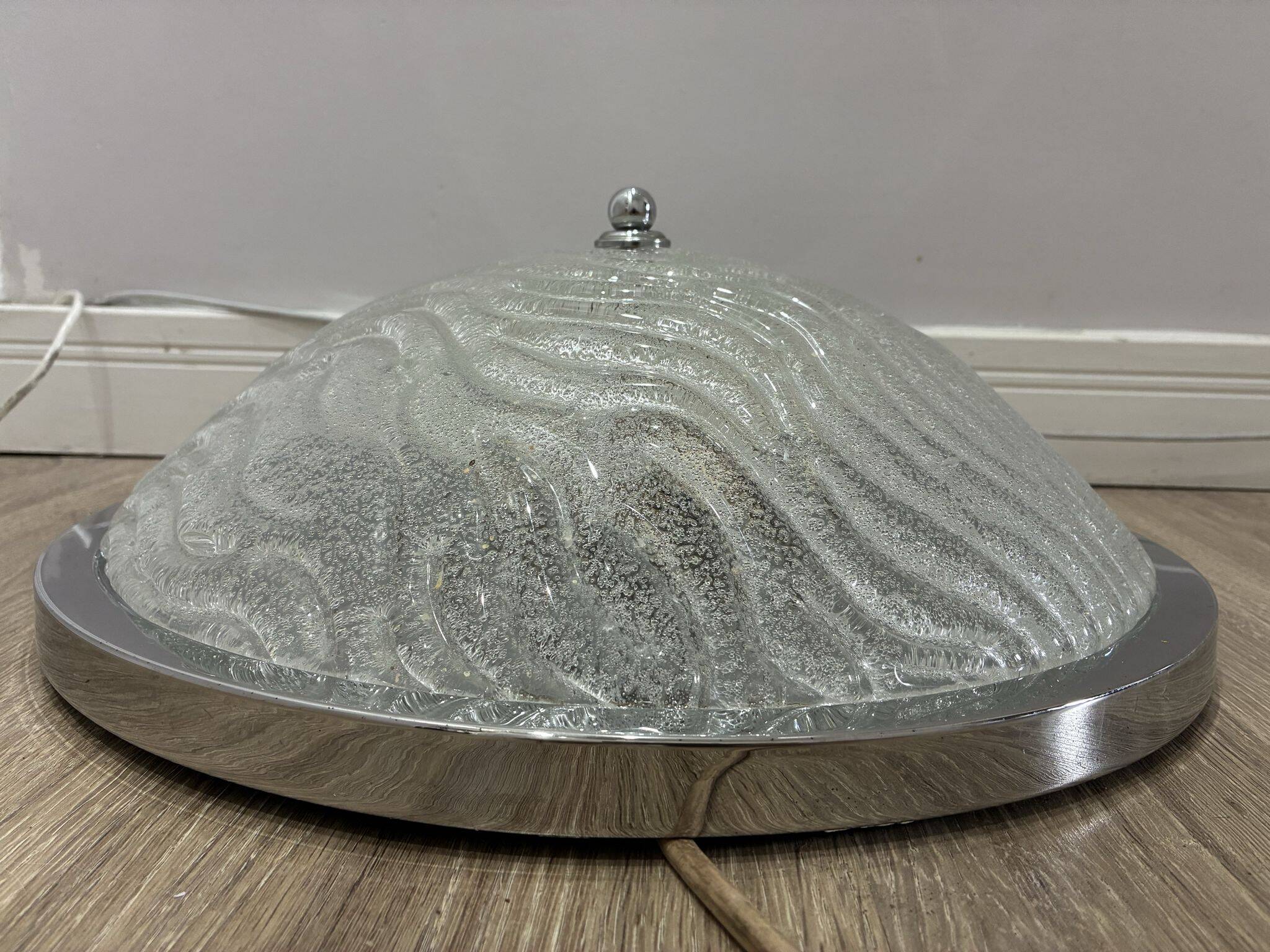 Fischer Leuchten ice glass ceiling light, chrome, 1970s