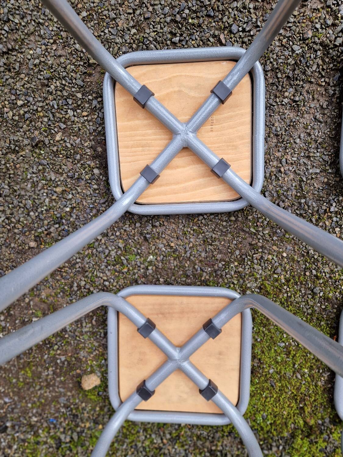 4 wooden and metal stools