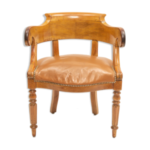 Fauteuil de bureau gondole époque Louis philippe cuir et bois