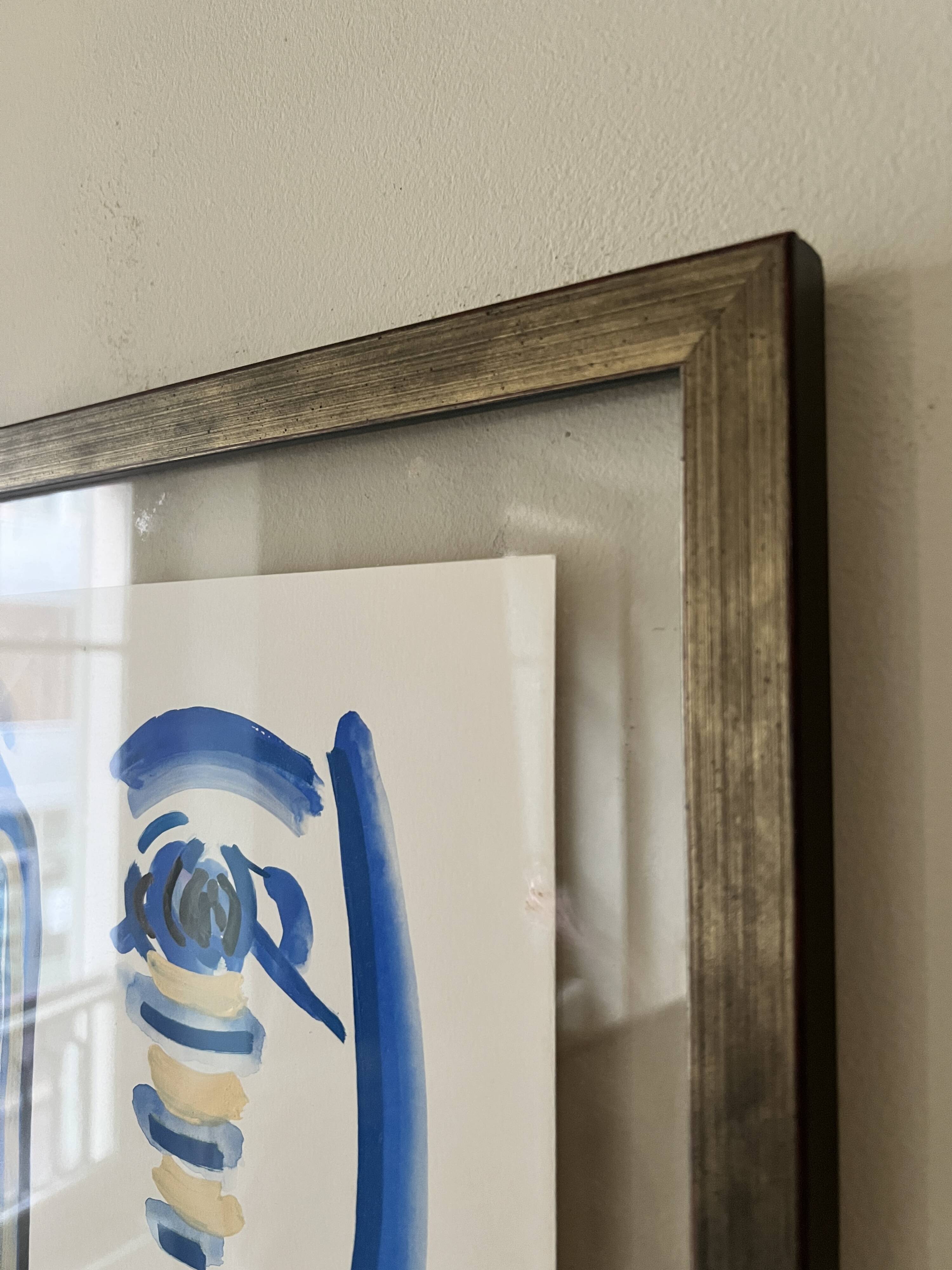 Cubist composition in blue, Vallauris style, signed Blasos.