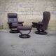Pair of Scandinavian leather armchairs and ottoman, Ekornes, Norway, 1970