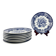 Set de 8 assiettes plates en faïence bleue, décor floral et oiseaux, XXe