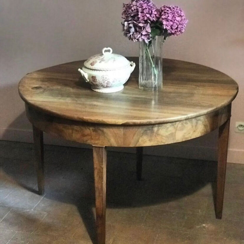 Antique table in folding round walnut