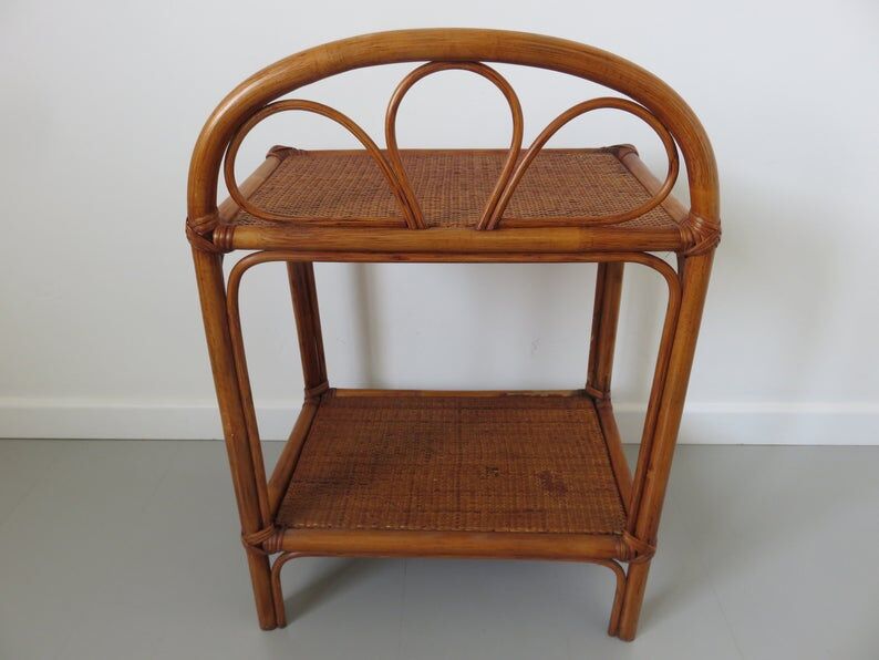 Pair of rattan and bamboo bedside tables 1970s
