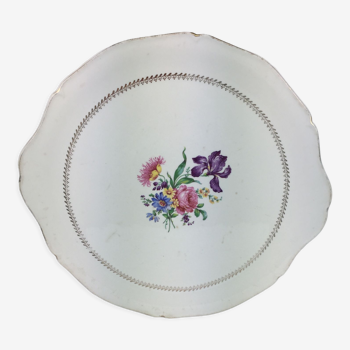 Dish with handles, round shape and white color decorated floral decoration made in france Gien