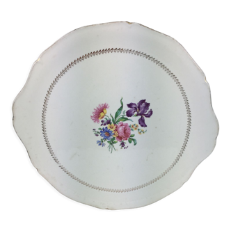 Dish with handles, round shape and white color decorated floral decoration made in france Gien