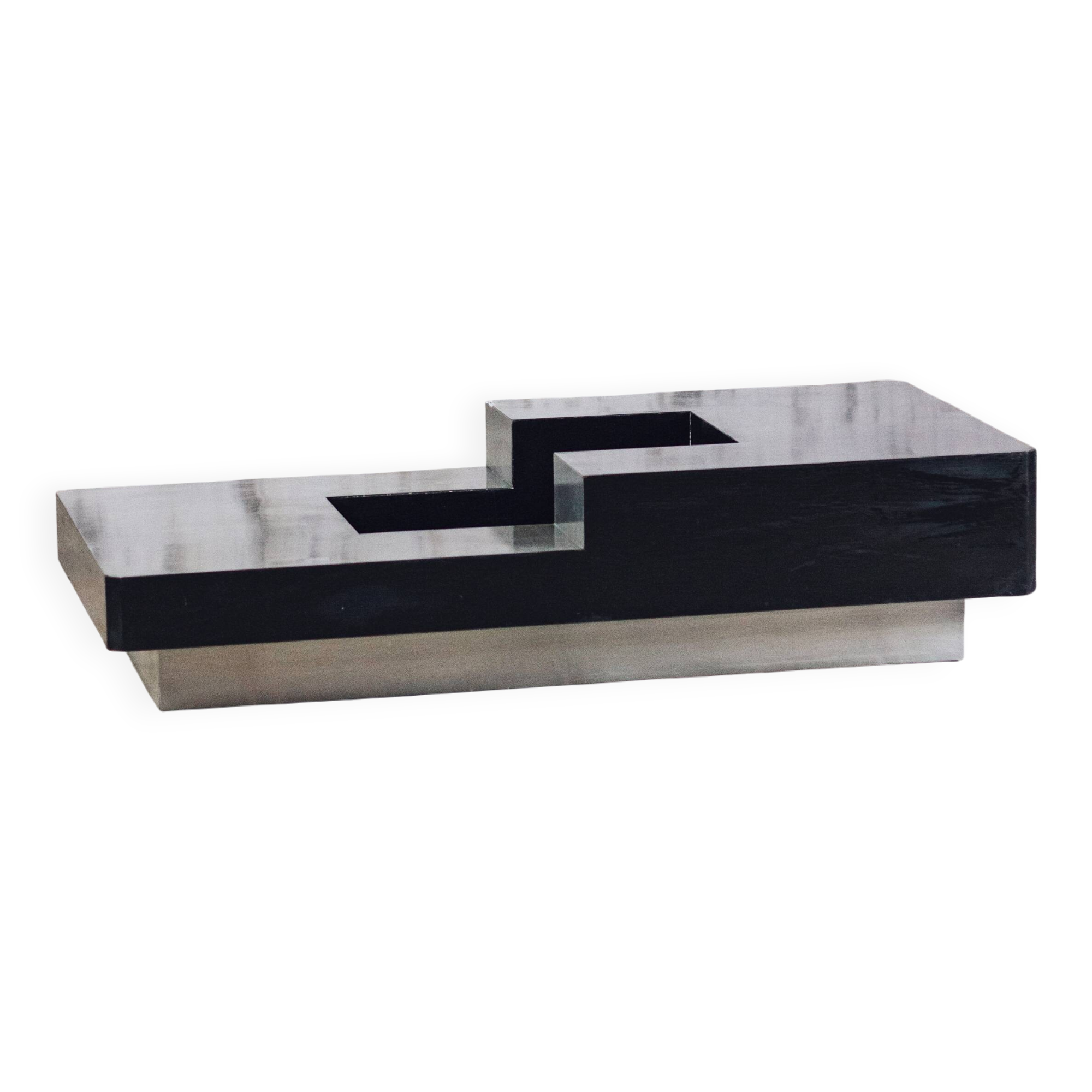 wood and steel bar coffee table, 1980