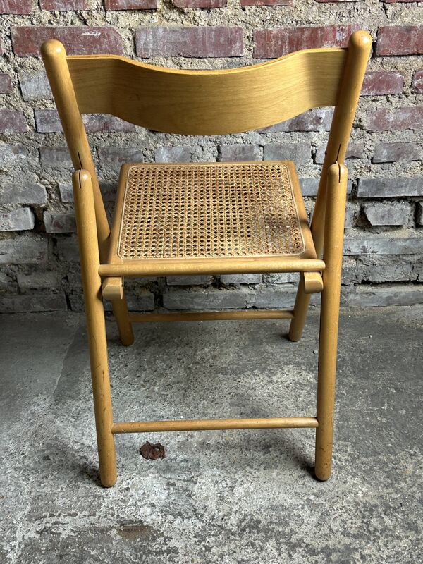 Chaises italiennes pliables (lot de 4) en hêtre et rotin 1980