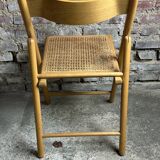 Foldable Italian chairs (set of 4) in beech and rattan 1980