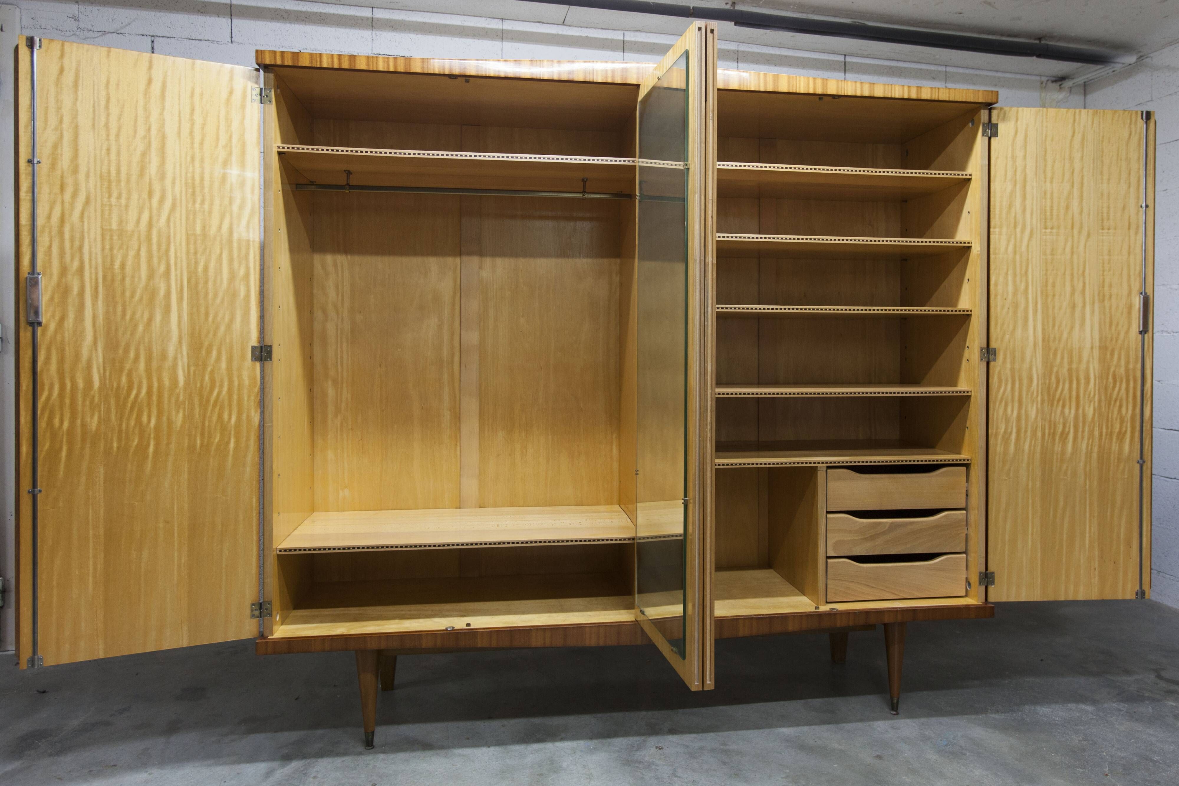 1960 Scandinavian wardrobe, atypical blond wood varnished, 4 doors 3