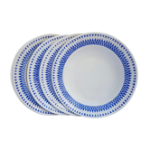 Ensemble de 4 assiettes creuses au décor géométrique bleu Badonviller
