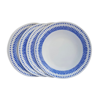 Badonviller Set of 4 hollow plates with blue geometric decoration
