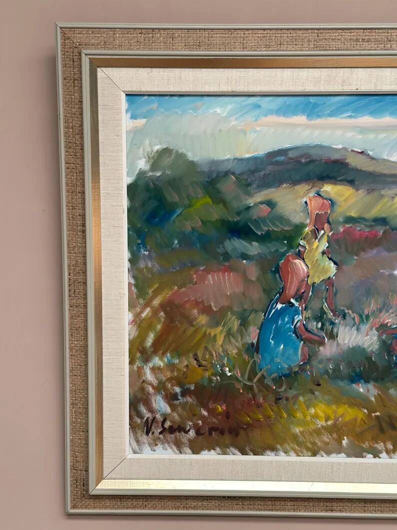 Original Swedish Oil on Canvas - "Children Playing" by Nils Sewerin (1920-1985) - Signed - Vintage and Framed - 77 × 66 cm (30.3" × 26")