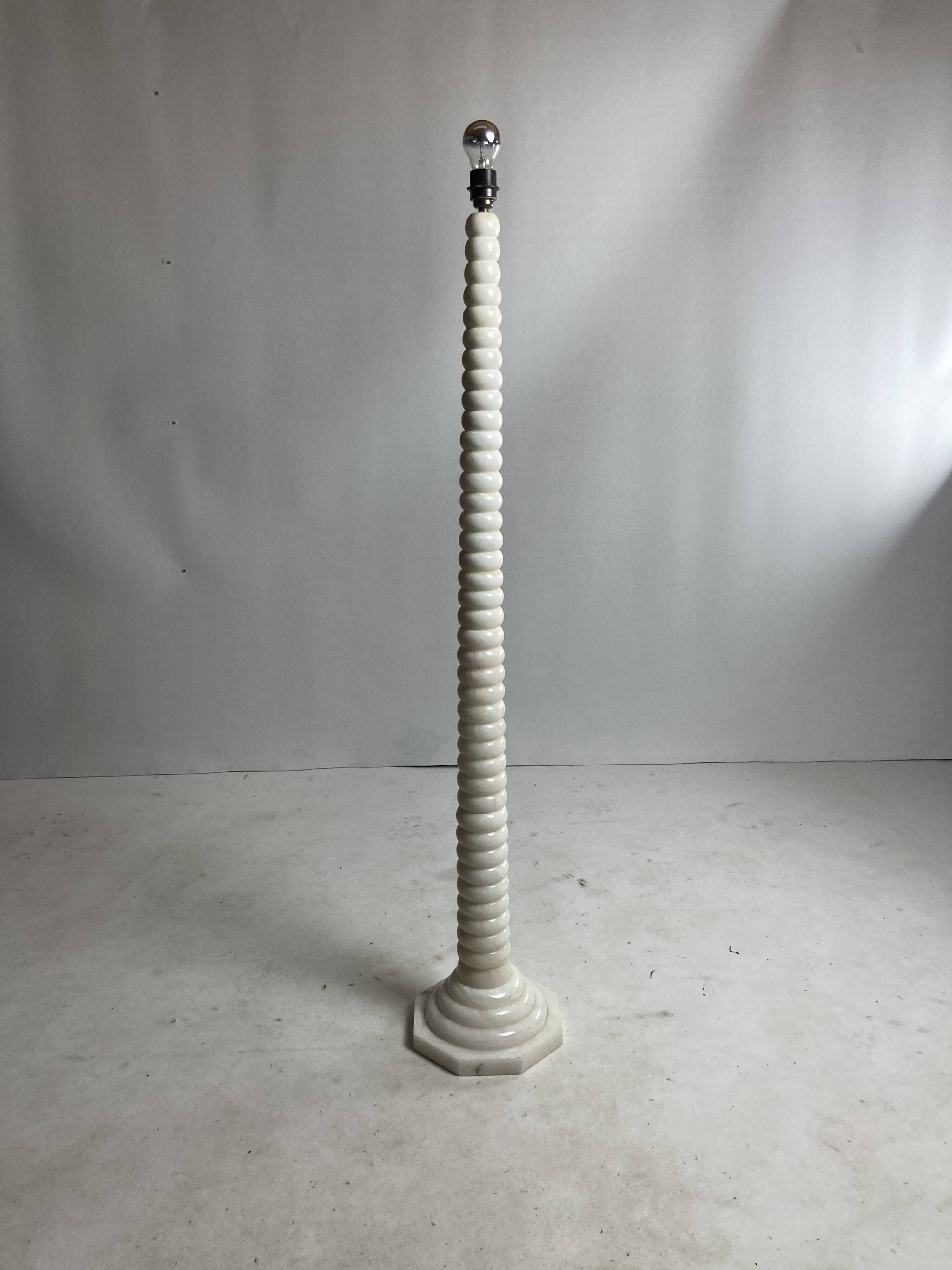 Midcentury French Alabaster floor lamp with bouclé shade, 1950s