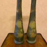 Pair of frosted glass vases, lake scene