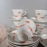 6 flowery white Bavarian porcelain cups & saucers, Seltmann Weiden 1950