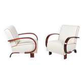 Art Deco Armchairs in Walnut and Leather, Czech, 1930s, Set of 2