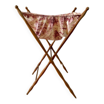 worker / basket on old standing in beech wood and toile de jouy early XX