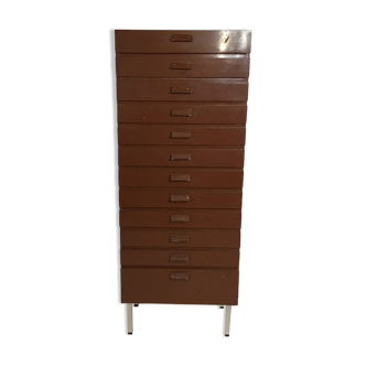 Brown lacquered high chest of drawers