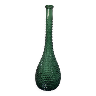 Very large vintage green glass bottle with a diamond point design.