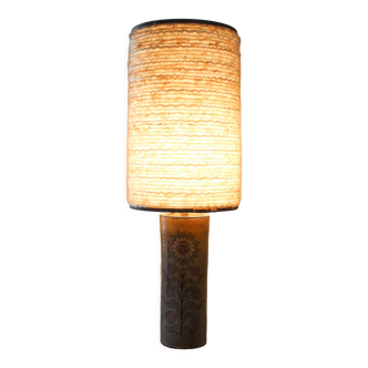 Lampe tubulaire en céramique à décor floral et abat-jour en laine
